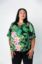 Load image into Gallery viewer, Black LABB Clothing | BL53-112 Tropical Fern Lillie Short Sleeve Layered Top