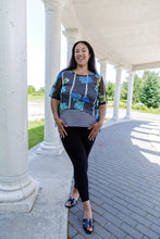 Load image into Gallery viewer, Black LABB Clothing | BL105-222 Aqua Stripe Curved Hem Mesh Top