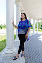 Load image into Gallery viewer, Black LABB Clothing | BL93-218 Whimsical Blue Layered Mesh Split Top