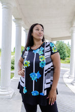 Load image into Gallery viewer, Black LABB Clothing | BL95-222 Aqua Stripe Combo V-Neck Tunic