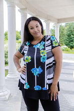 Load image into Gallery viewer, Black LABB Clothing | BL95-222 Aqua Stripe Combo V-Neck Tunic