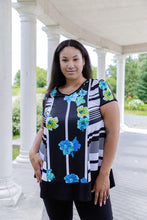Load image into Gallery viewer, Black LABB Clothing | BL95-222 Aqua Stripe Combo V-Neck Tunic