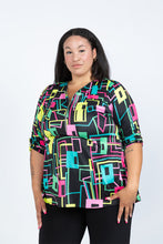 Load image into Gallery viewer, Black LABB Clothing | BL54-106 Neon Geo 3/4 Sleeve Split Back Top