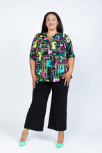 Load image into Gallery viewer, Black LABB Clothing | BL54-106 Neon Geo 3/4 Sleeve Split Back Top