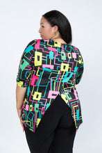 Load image into Gallery viewer, Black LABB Clothing | BL54-106 Neon Geo 3/4 Sleeve Split Back Top