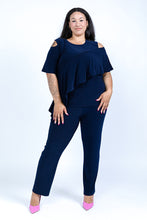 Load image into Gallery viewer, Black LABB Clothing | BL62-97 Navy Cold Shoulder Short Sleeve Top