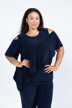 Load image into Gallery viewer, Black LABB Clothing | BL62-97 Navy Cold Shoulder Short Sleeve Top