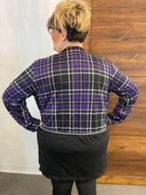Load image into Gallery viewer, Purple Plaid/Black Convertible Zip Off Jacket