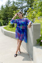 Load image into Gallery viewer, Black LABB Clothing | BL104-218 Whimsical Blue Asymmetric Long Mesh Cover-Up
