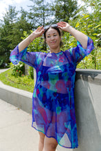 Load image into Gallery viewer, Black LABB Clothing | BL104-218 Whimsical Blue Asymmetric Long Mesh Cover-Up
