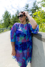 Load image into Gallery viewer, Black LABB Clothing | BL104-218 Whimsical Blue Asymmetric Long Mesh Cover-Up
