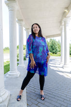 Load image into Gallery viewer, Black LABB Clothing | BL104-218 Whimsical Blue Asymmetric Long Mesh Cover-Up
