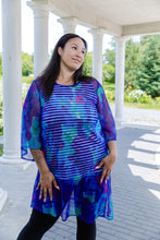 Load image into Gallery viewer, Black LABB Clothing | BL104-218 Whimsical Blue Asymmetric Long Mesh Cover-Up
