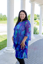 Load image into Gallery viewer, Black LABB Clothing | BL104-218 Whimsical Blue Asymmetric Long Mesh Cover-Up
