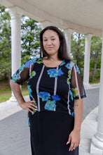 Load image into Gallery viewer, Black LABB Clothing | BL105-222 Aqua Stripe Curved Hem Mesh Top
