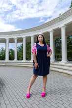 Load image into Gallery viewer, Black LABB Clothing | BL107-227 Luscious Pink Navy Pocketed Dress with Inset

