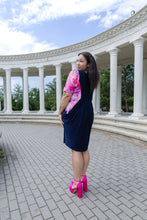 Load image into Gallery viewer, Black LABB Clothing | BL107-227 Luscious Pink Navy Pocketed Dress with Inset
