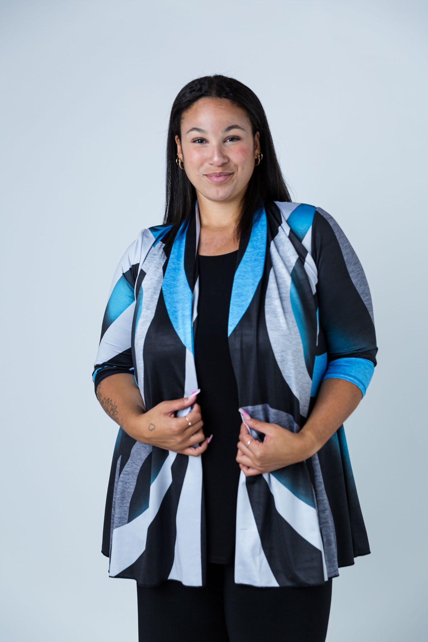 Black LABB Clothing | BL17-206 Black/Teal Swirl Open Jacket