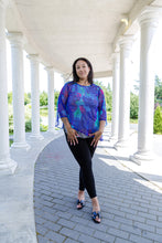 Load image into Gallery viewer, Black LABB Clothing | BL18-218 Whimsical Blue Asymmetric Mesh Top
