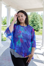 Load image into Gallery viewer, Black LABB Clothing | BL18-218 Whimsical Blue Asymmetric Mesh Top
