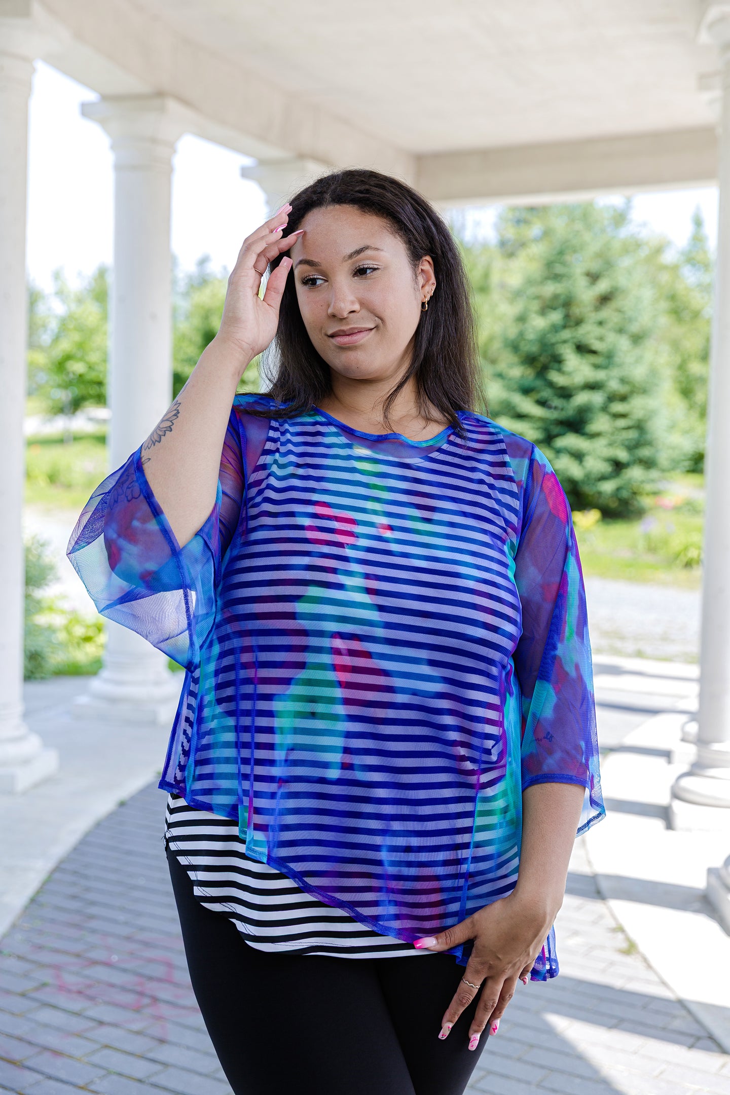 Black LABB Clothing | BL18-218 Whimsical Blue Asymmetric Mesh Top