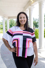 Load image into Gallery viewer, Black LABB Clothing | BL53-220 Coloured Lines Lillie Short Sleeve Layered Top
