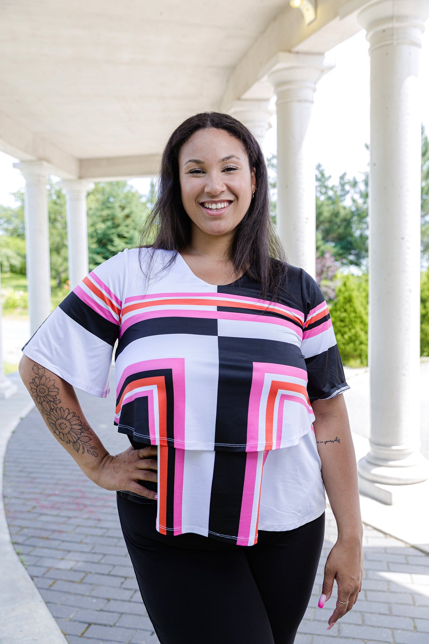 Black LABB Clothing | BL53-220 Coloured Lines Lillie Short Sleeve Layered Top