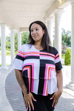 Load image into Gallery viewer, Black LABB Clothing | BL53-220 Coloured Lines Lillie Short Sleeve Layered Top
