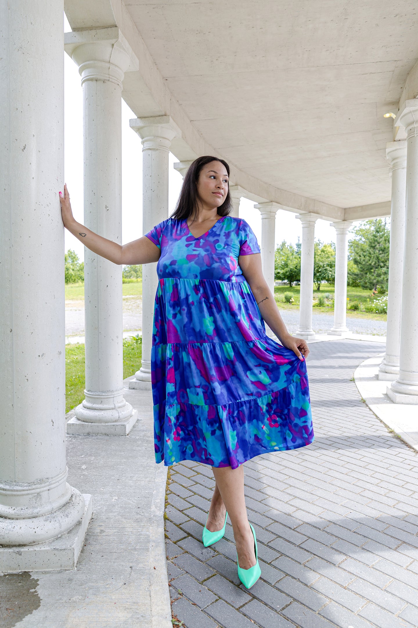 Black LABB Clothing | BL58-218 3 Tier Whimsical Blue Short Sleeve Dress