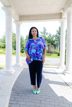 Load image into Gallery viewer, Black LABB Clothing | BL62-218 Whimsical Blue  Cold Shoulder Short Sleeve Top
