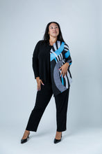 Load image into Gallery viewer, Black LABB Clothing | BL65-206 Black/Teal Swirl Asymmetric One Button Jacket
