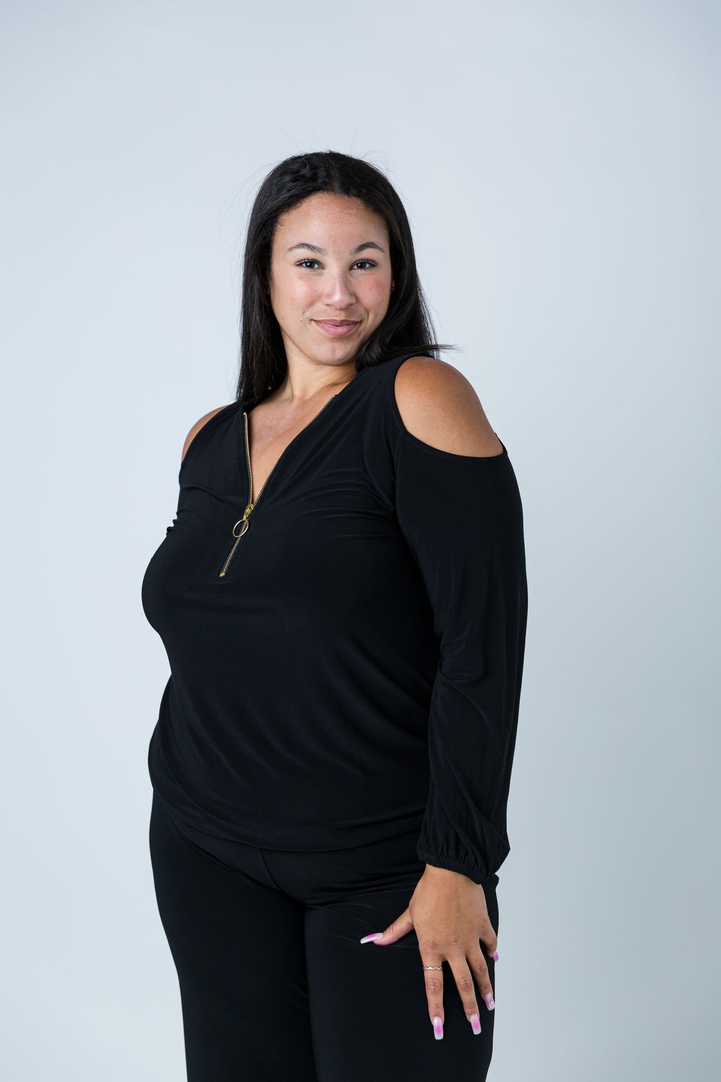 Black LABB Clothing | BL69-99 Black Cold Shoulder Top