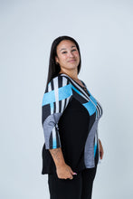 Load image into Gallery viewer, Black LABB Clothing | BL70-206 Black/Teal Swirl Colour Block Tuxedo Back Top
