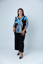 Load image into Gallery viewer, Black LABB Clothing | BL70-206 Black/Teal Swirl Colour Block Tuxedo Back Top
