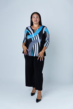 Load image into Gallery viewer, Black LABB Clothing | BL70-206 Black/Teal Swirl Colour Block Tuxedo Back Top
