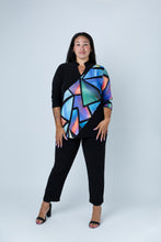 Load image into Gallery viewer, Black LABB Clothing | BL71-203 Mosaic Mandarin Collar Colour Block Top
