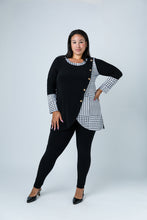 Load image into Gallery viewer, Black LABB Clothing | BL74-204 Houndstooth Combo Trim Neck Tunic
