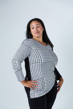 Load image into Gallery viewer, Black LABB Clothing | BL76-204Y Houndstooth Side Button Tulip Hem Top
