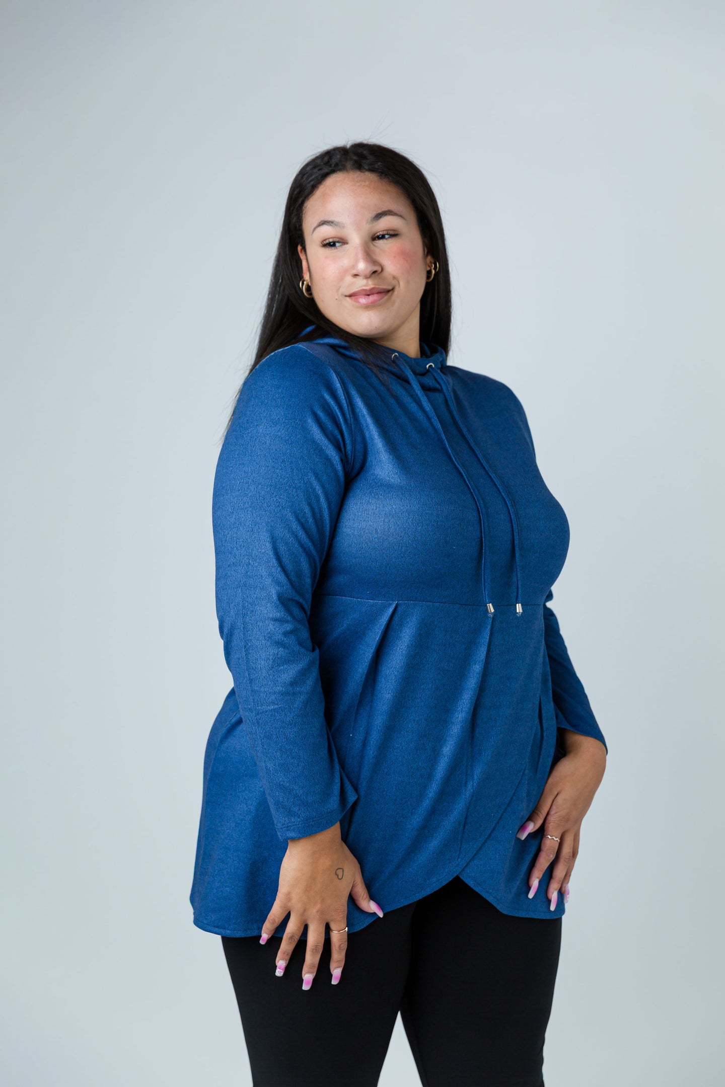 Black LABB Clothing | BL77-214Y Denim Blue Peplum Tunic