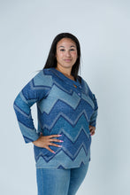 Load image into Gallery viewer, Black LABB Clothing | BL79-211Y Chevron Denim V-Neck Sweater with Buttons
