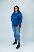 Load image into Gallery viewer, Black LABB Clothing | BL79-214Y Denim V-Neck Sweater with Buttons
