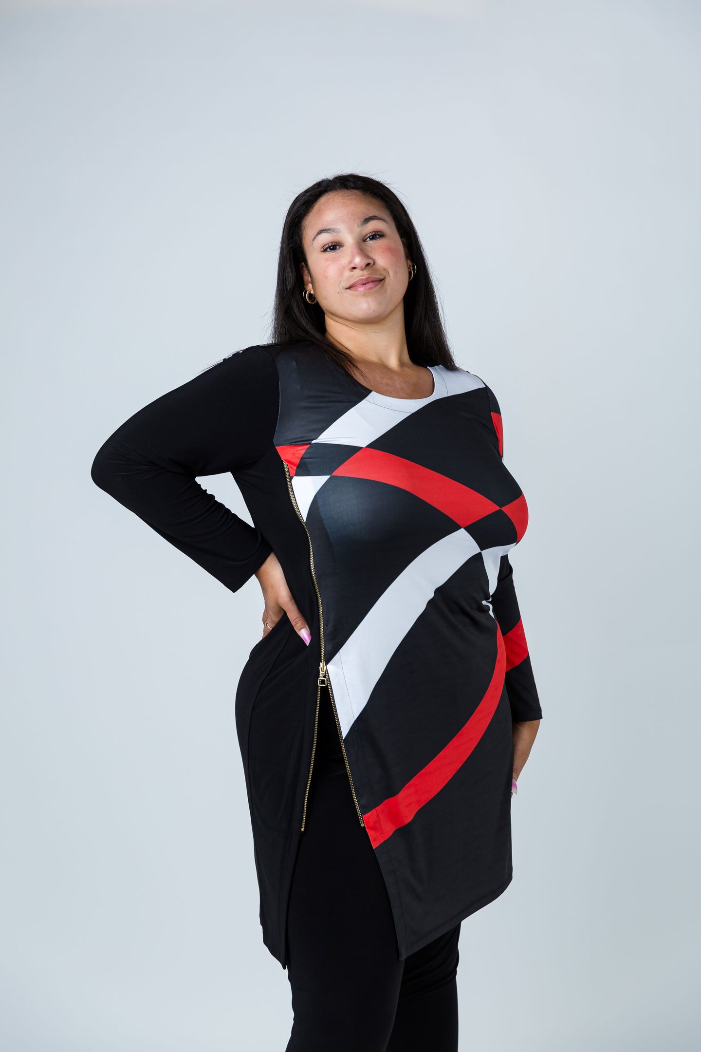 Black LABB Clothing | BL81-202 Red Geo Side Zip Tunic