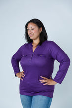 Load image into Gallery viewer, Black LABB Clothing | BL82-215Y Grape V-Neck Front Pocket Top
