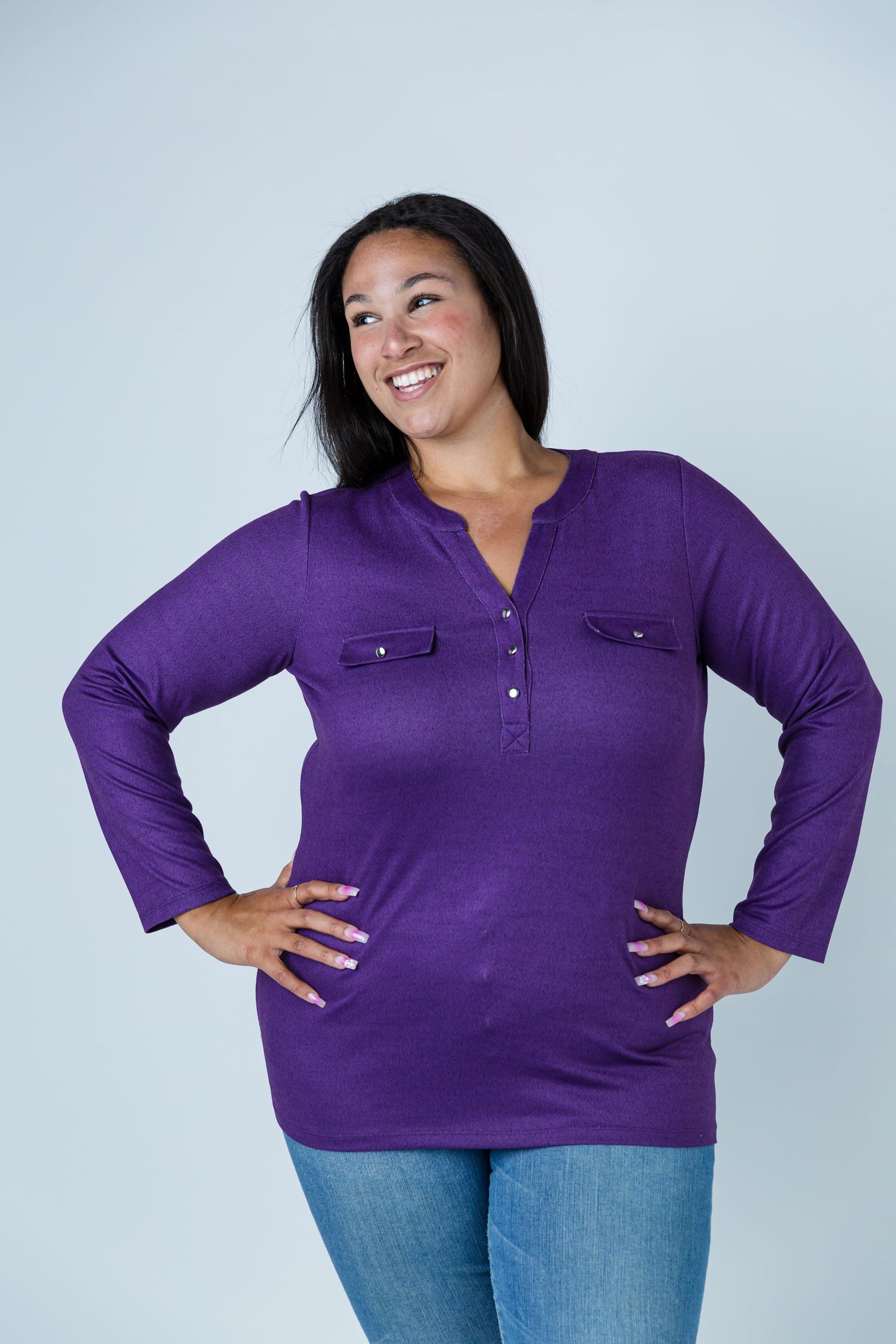 Black LABB Clothing | BL82-215Y Grape V-Neck Front Pocket Top