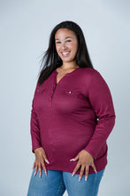 Load image into Gallery viewer, Black LABB Clothing | BL82-216Y Cranberry V-Neck Front Pocket Top
