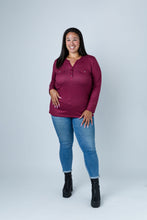 Load image into Gallery viewer, Black LABB Clothing | BL82-216Y Cranberry V-Neck Front Pocket Top
