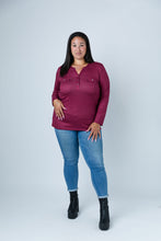 Load image into Gallery viewer, Black LABB Clothing | BL82-216Y Cranberry V-Neck Front Pocket Top
