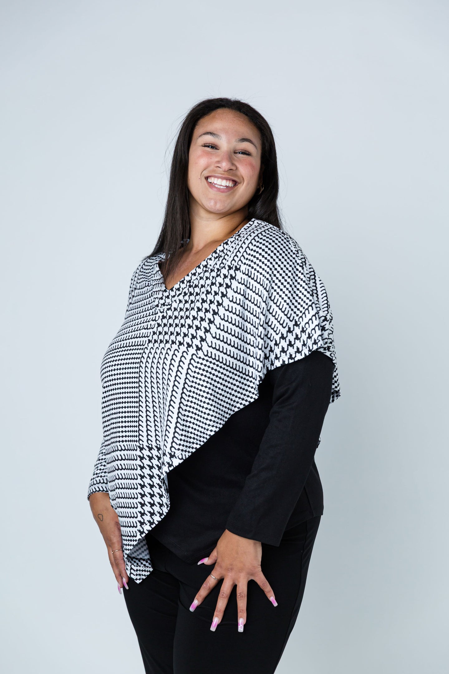 Black LABB Clothing | BL84-204Y Houndstooth Overlay Top