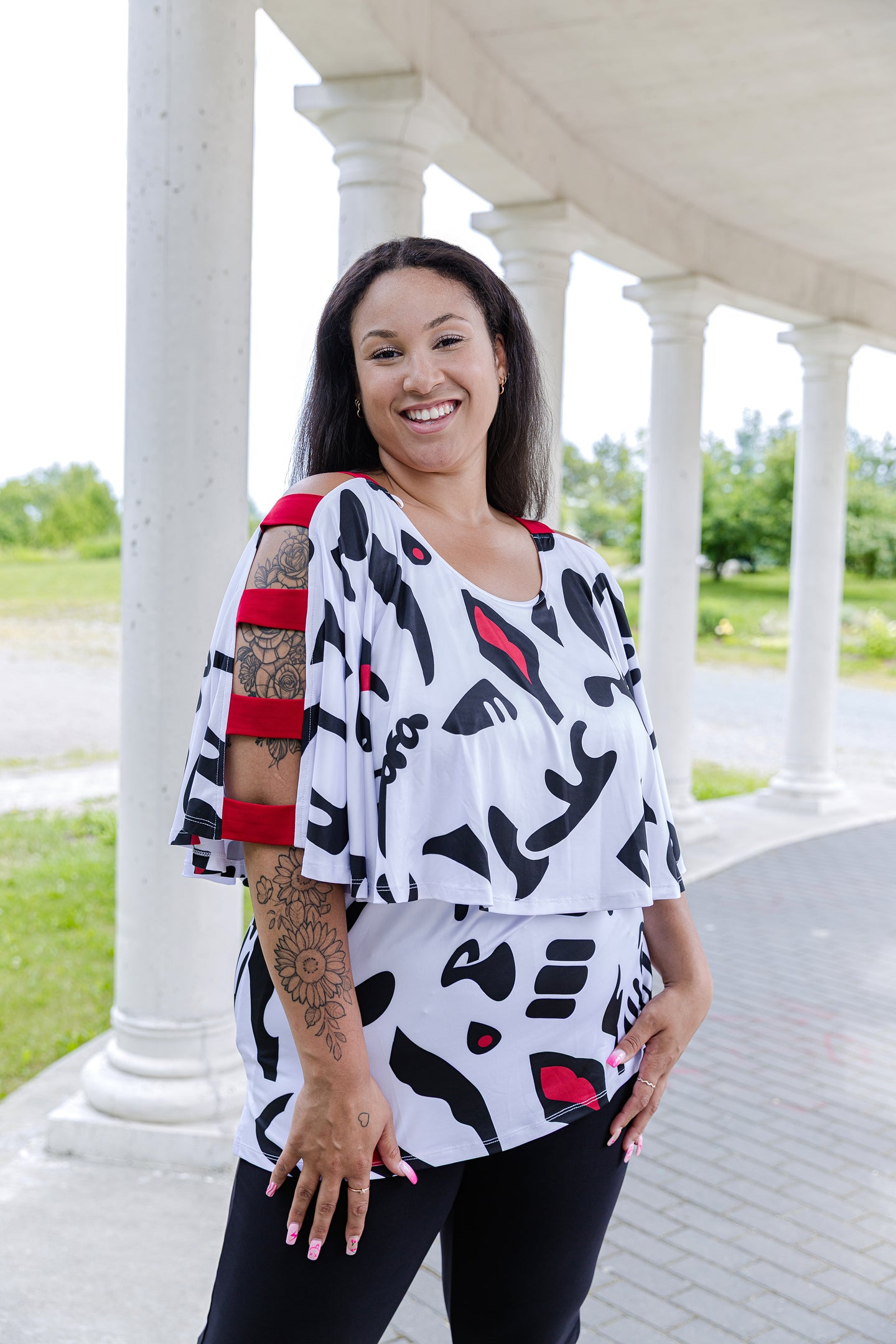 Black LABB Clothing | BL88-219 Mono Splash Ladder Sleeve Overlay Top