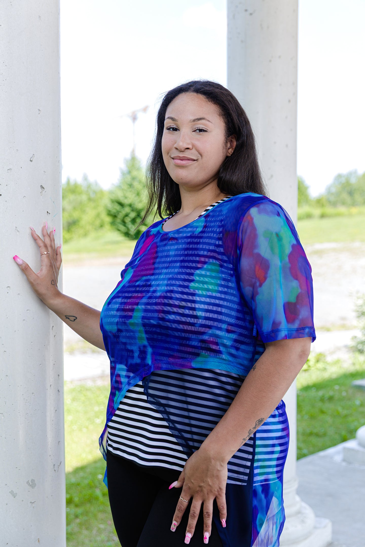 Black LABB Clothing | BL93-218 Whimsical Blue Layered Mesh Split Top
